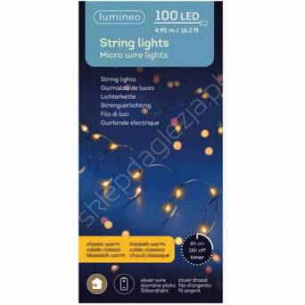 Lampki 100 LED białe ciepłe 495cm