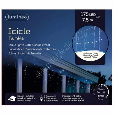 Lampki 175 LED niebieskie sople 7,5m sterownik