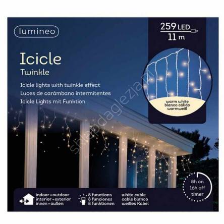 Lampki 259 LED transparentne sople 11m sterownik