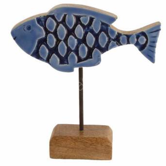 Ryba drewniana na podstawie niebieska 18x5x18cm