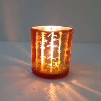 Świecznik szklany walec złoty tealight 7x8cm