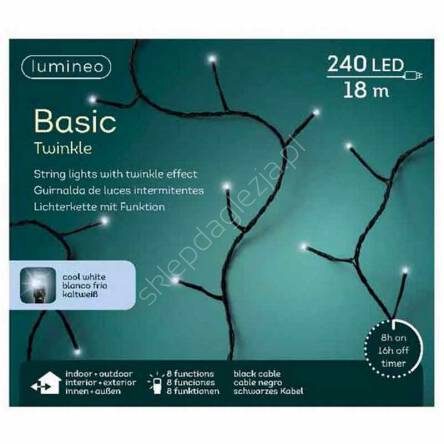 Lampki 240 LED białe zimne 18m sterownik