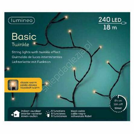 Lampki 240 LED białe ciepłe 18m sterownik