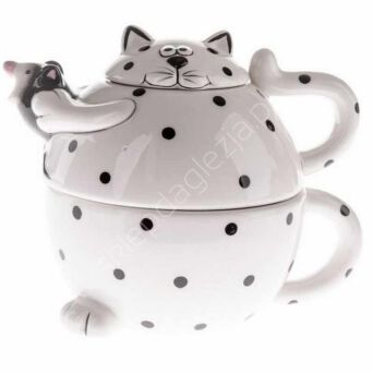 Czajniczek ceramiczny z kubkiem kot