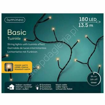 Lampki 180 LED białe ciepłe 13,5m sterownik